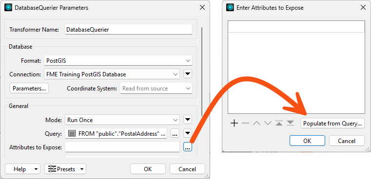 Populating Attributes to Expose from an SQL statement